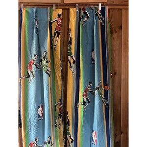 Vtg Sears NBA Drape Set Kids Window Curtain Panel, Set of 2 24” X 63” Each